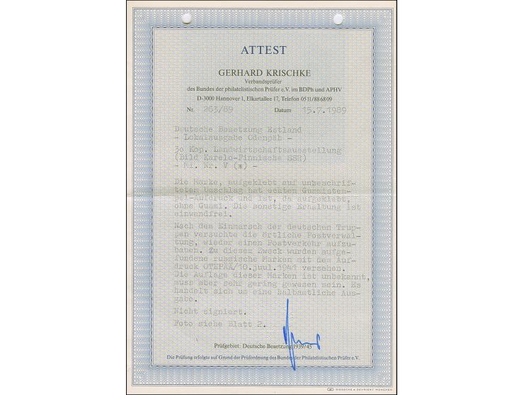 Karelo-Finnische SSR 20 Kopeken mit rotem Handstempelaufdruck “OTEPÄÄ 10. juul. 1941” auf Blanko-Umschlag, tadellos, sehr sel