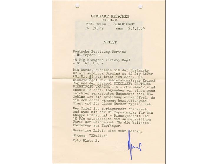 18 Pfennig Kriwoj Rog mit Dienstsiegelentwertung auf echt gelaufenem Brief mit entsprechender Zufrankatur Allgemeine Ausgabe 