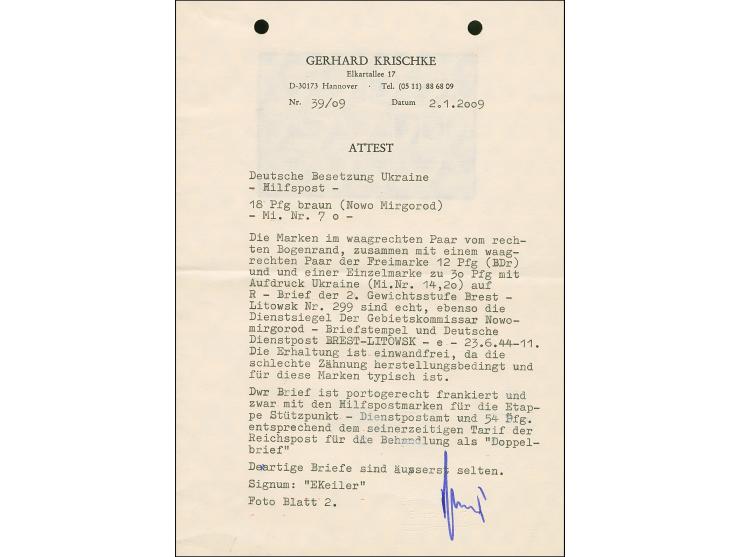 18 Pfennig Nowo Mirgorod, waagerechtes Paar vom rechten Bogenrand mit Dienstsiegelentwertung auf echt gelaufenem R-Brief der 