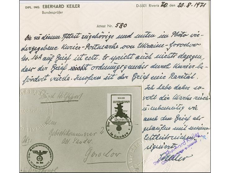 LOKALAUSGABE GOROCHOW: 1944, Freimarke 12+28 Pfennig gezähnt, sauber mit Dienstsiegel "Der Gebietskommissar in Gorochow" auf 