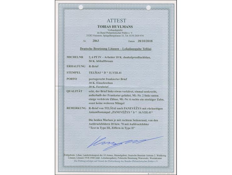 1941, 10 und 50 Kopeken, einheitlich mit rechtem Seitenrand und Aufdruckfehler “Text in Type III, Ziffern in Type II", sauber