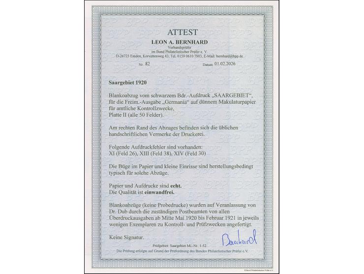 Kontrollabzug der Aufdruckplatte auf dünnem Maschinenpapier, im Bogenrand mit handschriftlicher Angabe “Probeabdruck vom 18/6