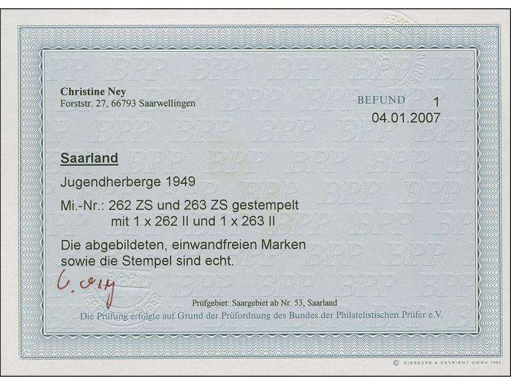 1949, Jugendherbergswerk 8 und 10 Fr., je im senkrechten Zwischenstegpaar, sauber gestempelt, tadellos, Fotobefund Ney BPP (2