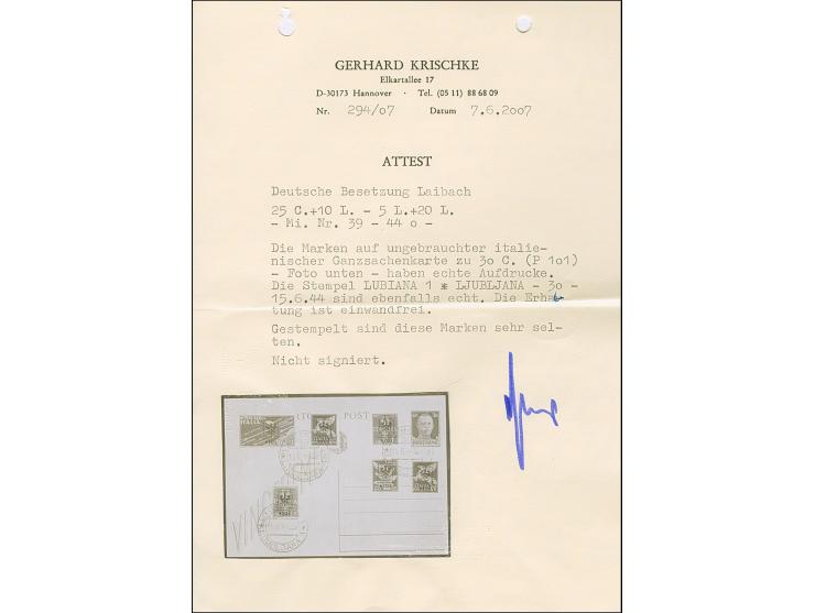 1944, Winterhilfe 25 Centesimi - 5 Lire, sauber mit Stempeln “LUBIANA 15.6.44” auf drei Briefstücken, tadellos, ein gestempel