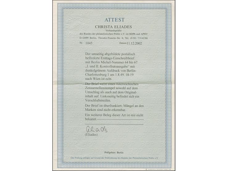 1949, Grünaufdruck 5 Pfg. - 1 M. kpl. je mit Stempel “BERLIN-CHARLOTTENBURG 1 1.8.49” auf überfrankiertem R-FDC mit österreic