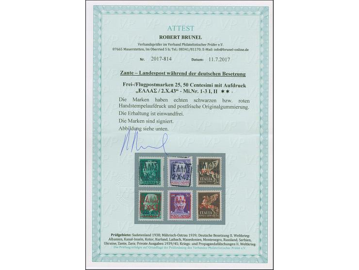 1943, 25 C.-50 C. mit Handstempel in schwarz und rot, postfrisch, tadellos, sign., Fotoattest Brunel (2017)