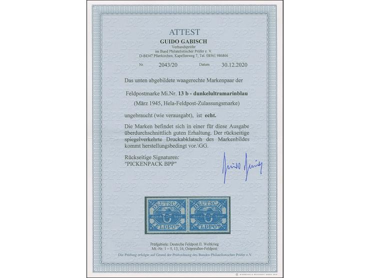 1945, U-Boot Hela dunkelultramarinblau, waagerechtes Paar, ohne Gummi wie verausgabt, tadellos, sign. Pickenpack sowie Fotoat