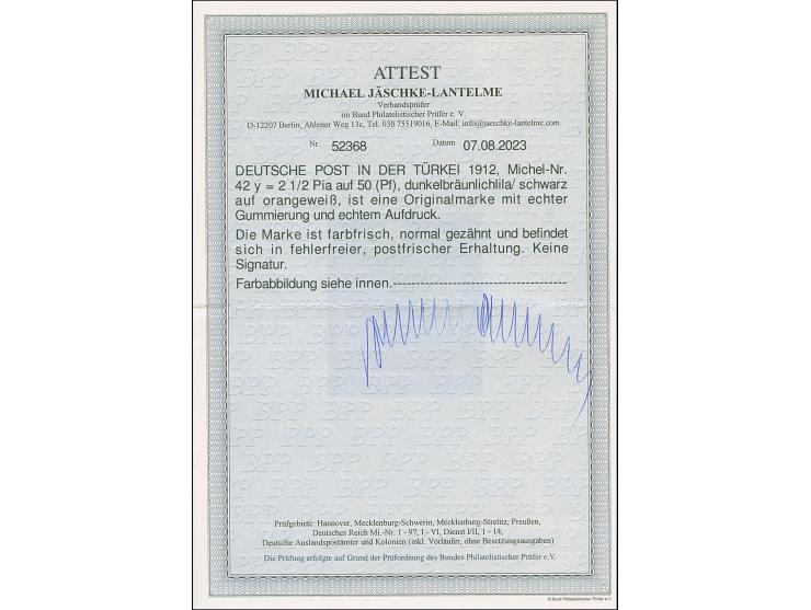 1912, Germania 2 ½ Pia. auf orangeweißem Papier, postfrisch und tadellos, unsigniert, Fotoattest Jäschke-L. BPP (2023)