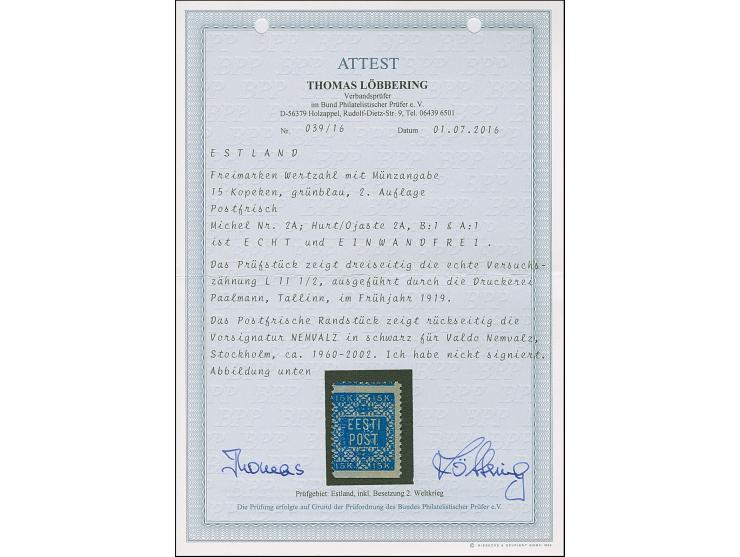 1918, Flower issue 15 kopeks greenish-blue, perforated L 11½ on three sides, bottom imperforated, mint never hinged, fine, sc