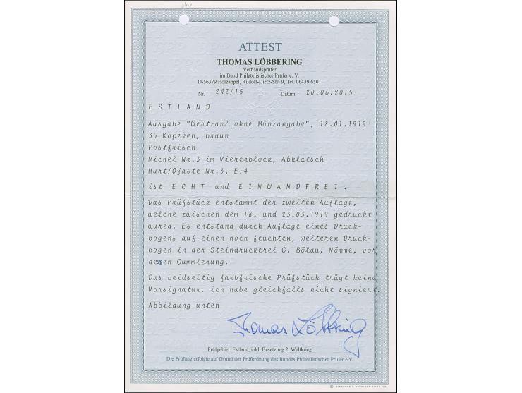 1918, Flower issue 35 kopeks brown, 2nd printing, block of four with full offset of printing on reverse, mint never hinged, v