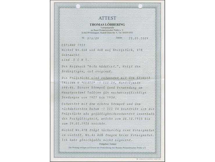 1923, Aita hädalist 2½-5 mark, perforated and imperforated, used, very fine, certificate Löbbering BPP (2009, for three value