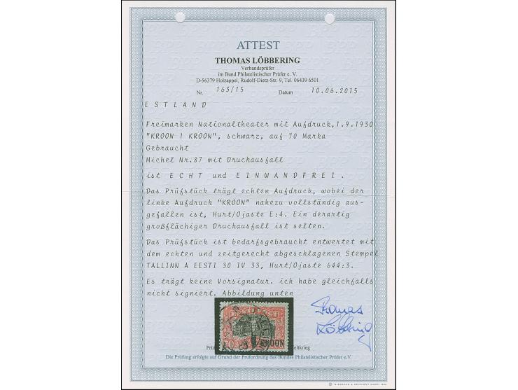 1923, Kroon-Surcharge 1 k. with "KROON" missing on the left side, used, very fine, a striking error, certificate Löbbering BP