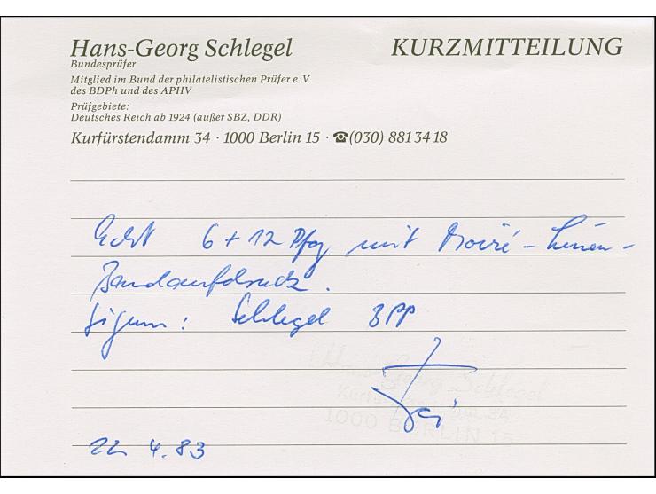 1948, Arbeiter 6 und 12 Pfg. mit schwarzem Moire-Probeaufdruck, 6 Pfg. vom Unterrand, postfrisch, 12 Pfg. wie immer ohne Gumm