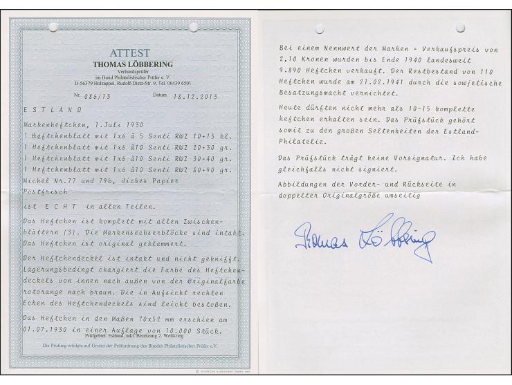 1928, Coat of arms, stamp booklet with all four panes and interleafes, original clip, slight discolouration on the cover, oth