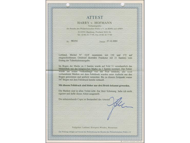 1930, Anti-Tuberculosis 1+2 senti orange/brick-red with left sheet margin, with additional franking tied by cds. "RIGA DZ. ST