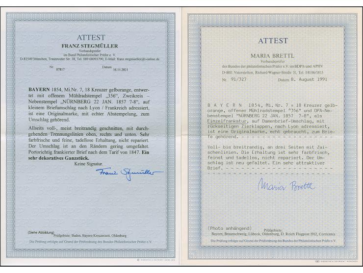 18 Kr. gelborange in leuchtend frischer Farbe, voll- bis meist breitrandig, mit klar aufgesetztem oMR "356" und nebengesetzte