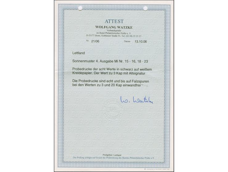 1919, Ear of corn 3-5 kopeks and 15-75 kopeks black, on chalky paper, without gum, fine, 3 kopeks signed, certificate Watzke 