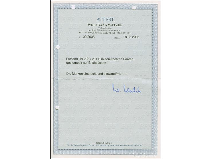 1933, Airmail Charity 8-40 santimi, imperforated vertical pairs, tied by cds. “RIGA 16.1.43” to small pieces, fine, certifica