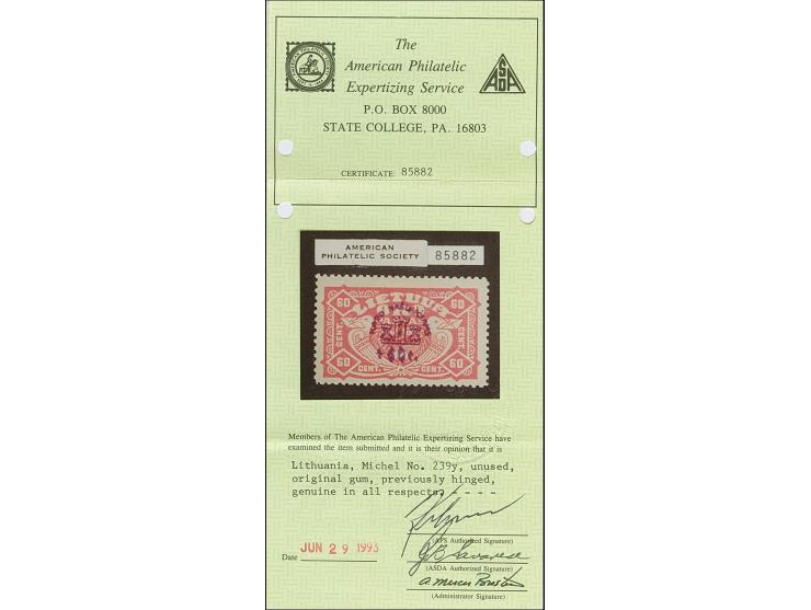 1924, War Orphans Airmail 60 centu, without watermark, unused, fine, certificate APS (1993)