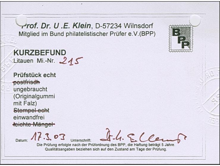 1924, Cross 25 c. with watermark "Schlingen", with bottom sheet margin, unused, fine and attractive, signed Klein BPP with sh