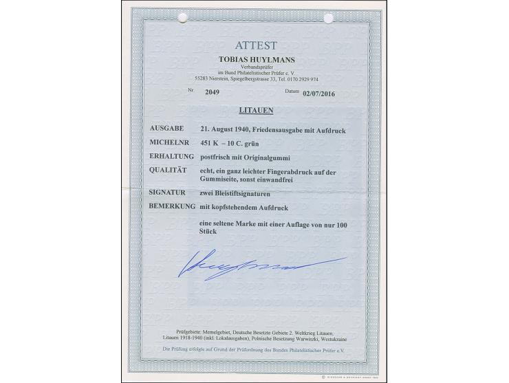 1940, Lithuanian SSR 10 centu, inverted overprint, mint never hinged, tiny fingerprint, otherwise fine, scarce only 100 print