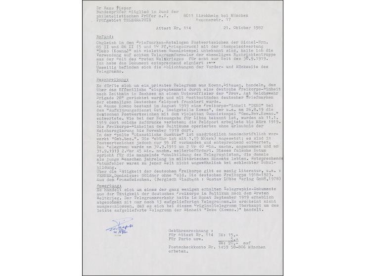 TELEGRAMM: Germania 10 Pfennig, senkrechter Fünfer- bzw. Oberrand-Viererstreifen zusammen mit Germania 5 Pfennig Einzelwert, 