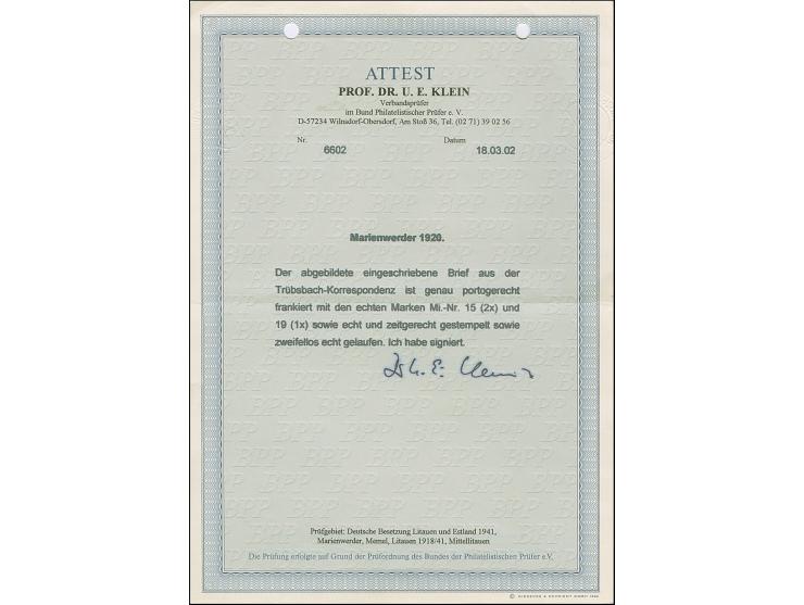 1920, Aufdruckausgabe Germania 5 Pfennig im waagerechten Paar und 80 Pfennig Einzelwert mit rechtem Seitenrand, sauber mit St