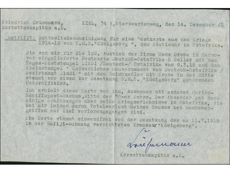 1915, Ganzsachenkarte 4 H. mit unötiger Zufrankatur Germania 10 Pfg. jeweils mit Stempel “LINDI DOA 9.3.15” und viel Text sow