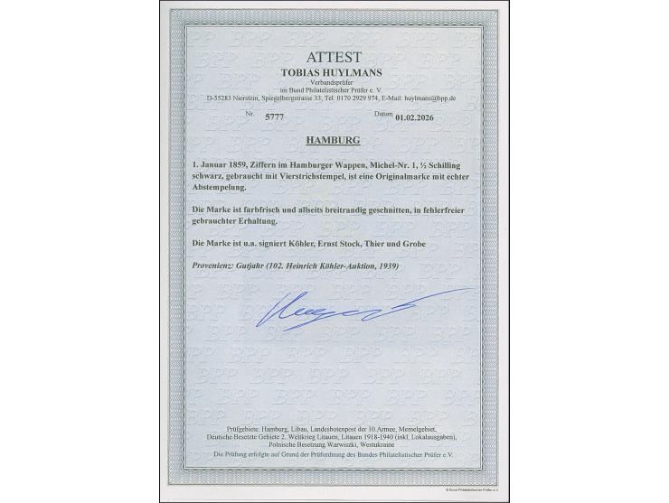 ½ Sch. schwarz, farbfrisch und allseits breitrandig geschnitten, seitlich mit vollen Zwischenlinien, mit sauber aufgesetztem 