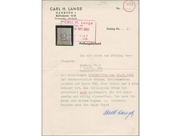 2 Sch. rot, voll-bist breitrandig, entwertet durch blauen EKr. “RITZEBÜTTEL”. Mit dem Ort Stempel als Entwertung ist bisher k