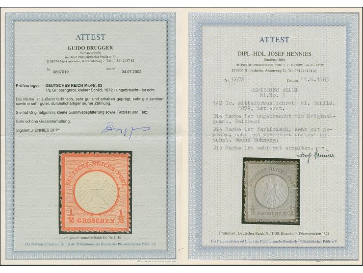 ½ Gr. orangerot, farbfrisch, sehr gut und erhaben geprägt und in sehr guter, durchstichartiger rauer Zähnung, ungebraucht und