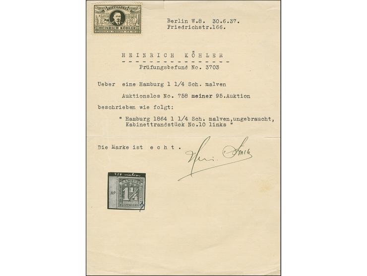 1¼ Sch. malvenfarben, farbfrisch und allseits breitrandig, links mit ca 5 mm Bogenrand, mit Reihenzähler “10”, ungebraucht mi