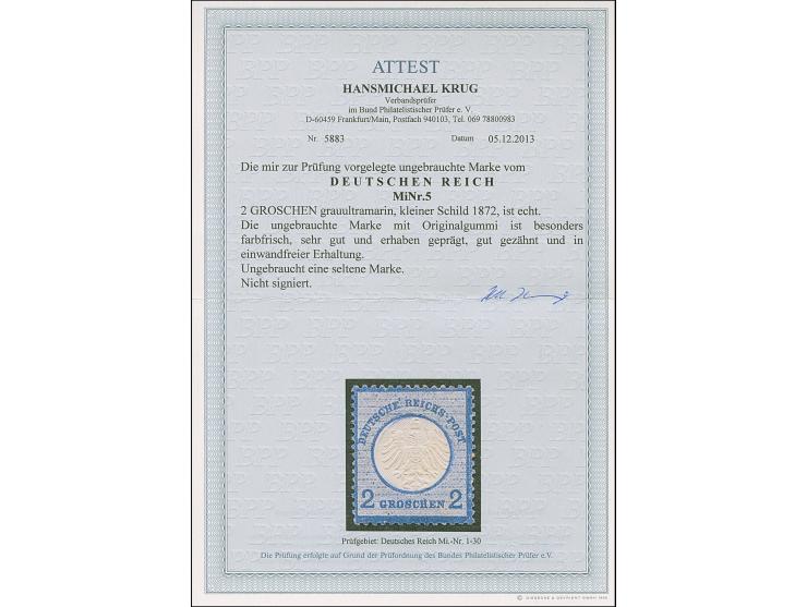 2 Gr. grauultramarin, farbfrisch, sehr gut und erhaben geprägt und gut gezähnt, ungebraucht, in einwandfreier Erhaltung. Ein 