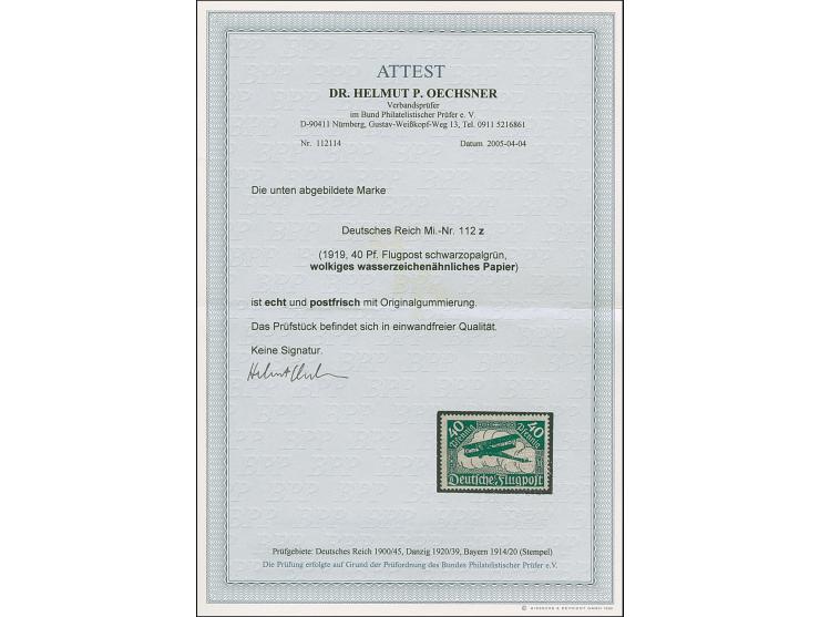 1919, Flugpost 40 Pfg. auf wolkigem, wasserzeichenähnlichem Papier, postfrisch, in einwandfreier Erhaltung, unsigniert mit Fo