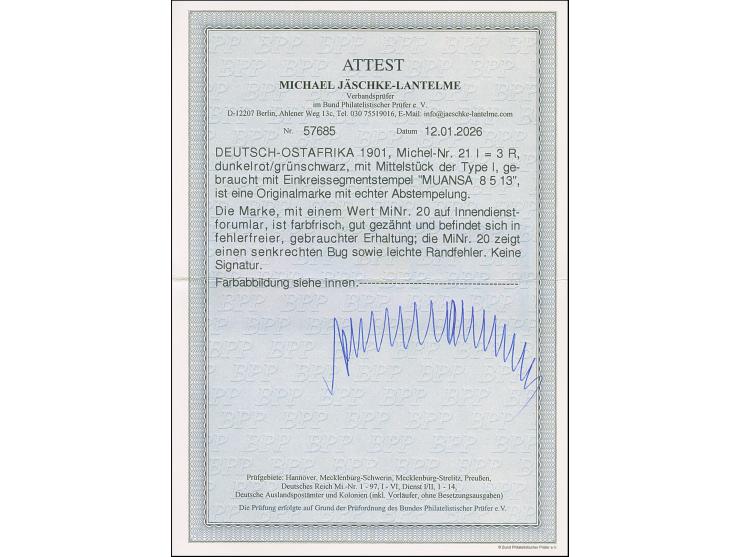 3 R., Mittelstück in Type I, farbfrisch und einwandfrei, zusammen mit 2 R. (etwas fehlerhaft), jeweils sauber gestempelt "MUA