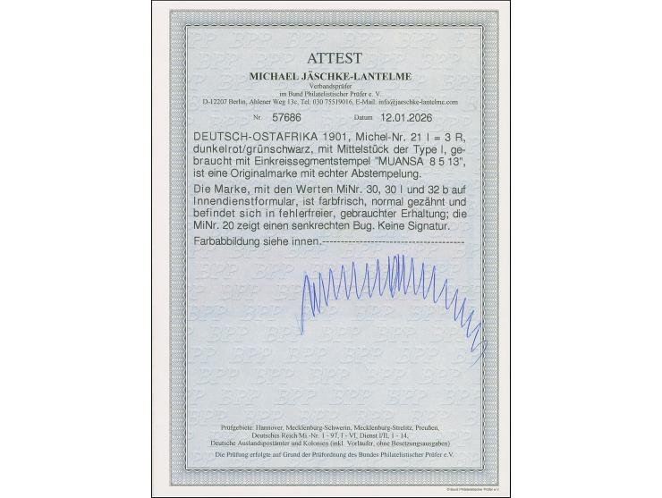 3 R., Mittelstück in Type I, zusammen mit 2 Einzelwerten 2 R. sowie 2½ H. und 7½ H., jeweils sauber gestempelt "MUANSA 8 5 13