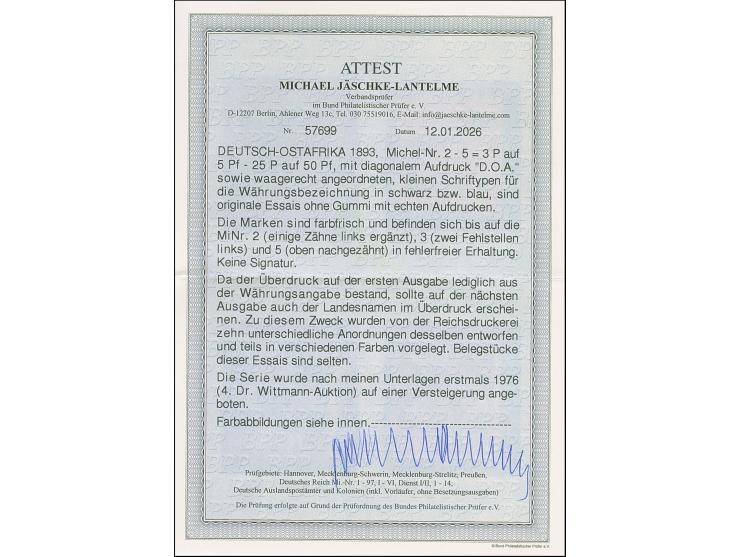 "D.O.A.", Schrägaufdruck in schwarz bzw. blau auf 3 P.-25 P., ungummiert, meist etwas fehlerhaft, 10 P. einwandfrei. Mit dies