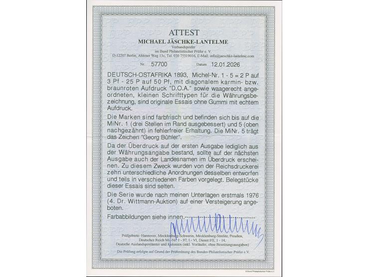 "D.O.A.", Schrägaufdruck in rot auf 2 P.-25 P., Ungummiert. 2 Werte etwas ausgebessert bzw. oben nachgezähnt, sonst einwandfr