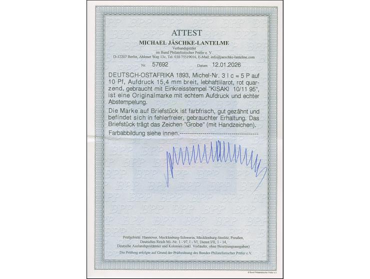 "KISAKI 10/11 95" glasklar und gerade abgeschlagen auf 5 P. auf Briefstück. Tadellos. Ein besonders schönes Stück dieser Stem