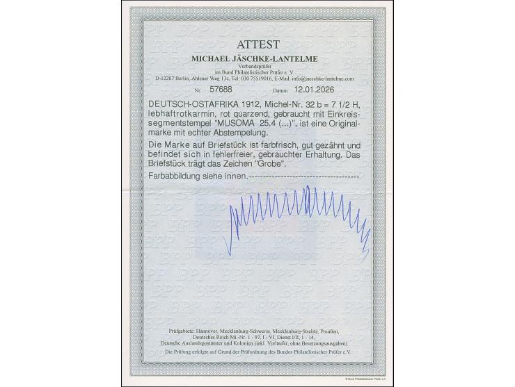 "MUSOMA 25/4.." sauber auf 7½ H. mit Wz. Einwandfrei. Signiert Grobe und Fotoattest Jäschke-L. BPP (2026)