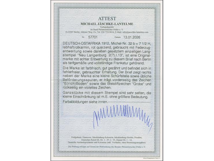 "Neu Langenburg 2(?).I.13" der einzeilige Notstempel, sauber nebengesetzt auf Briefkuvert, frankiert mit 7½ H., entwertet dur