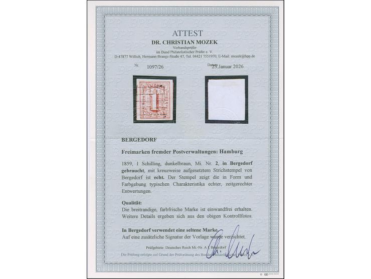 1 Sch. braun, allseits breitrandig mit kreuzweise aufgesetzten Strichstempel. Tadellos. Fotoattest Dr. Mozek BPP (2026)