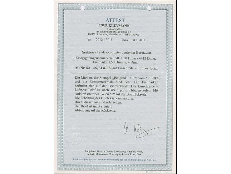 1942, Kriegsgefangenen-Hilfe 0,50-4 Dinar, sowie Freimarke 1,50 Dinar rot und Kloster Sopocani 4 Dinar, sauber mit Stempel "B