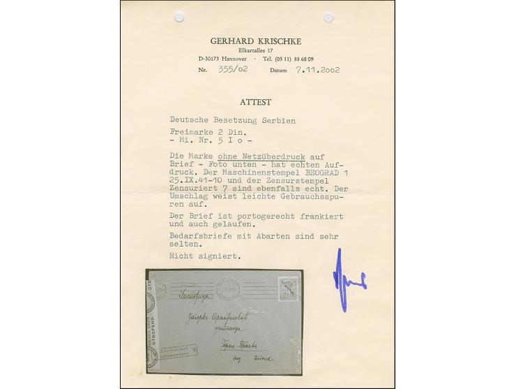 1941, König Peter II. 2 Dinar lilakarmin, ohne Netzüberdruck, sauber mit Maschinenstempel “BEOGRAD 25.IX.41” auf portogerecht