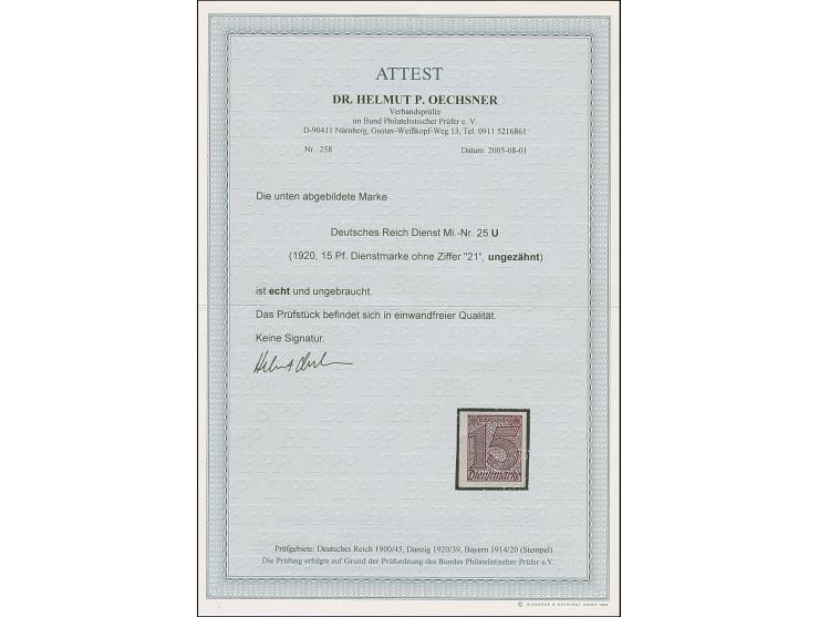 1920, Ziffern ohne Ablösungsziffer 15 Pfg. dunkelkarminbraun, farbfrisch, ungezähnt, sauber ungebraucht, eine erstaunlich sel