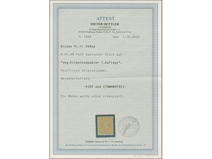 1945, Deutscher Druck, 6 Pfg., gez. 11, auf Etikettenpapier der 1. Auflage, postfrisch, tadellos, Fotoattest Hettler BPP (200