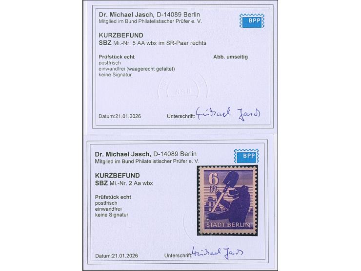 6 Pfg. und 12 Pfg. (senkrechtes Paar, in der Zähnung gefaltet) auf Papier mit glatter Gummierung, postfrisch einwandfrei. Uns