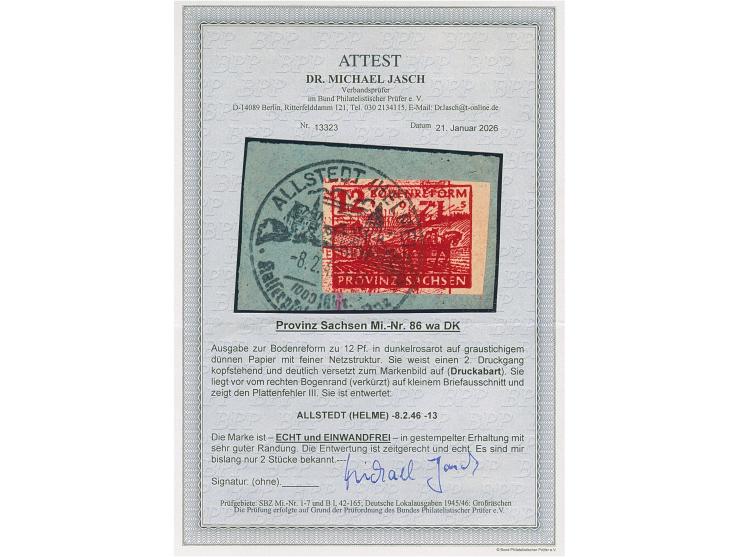 Bodenreform 12 Pfg. mit Doppeldruck, davon einer kopfstehend, allseits breitrandig mit sauber aufgesetztem Werbestempel “ALLS