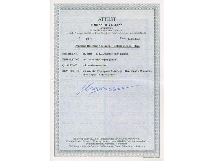 Nordpol 80 K. karmin, senkrechtes Typenpaar, die obere Marke mit Aufdrucktype I, die untere Aufdrucktype IIIb, postfrisch, ta