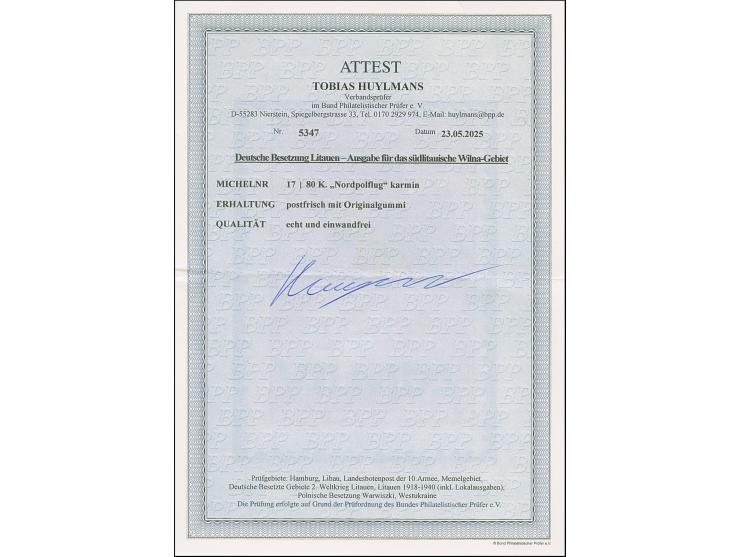 1941, Vilnius 5 K. - 1 Rbl., 1 Rbl. linkes Seitenrandstück, postfrisch, 1 Rbl. ausgabetypisch gezähnt, tadellos, unsigniert, 